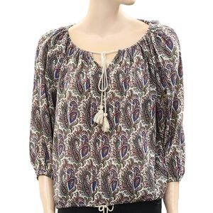 VTG Denim & Supply Ralph Lauren Paisley Print Bohemian Peasant Top Size XL Boho